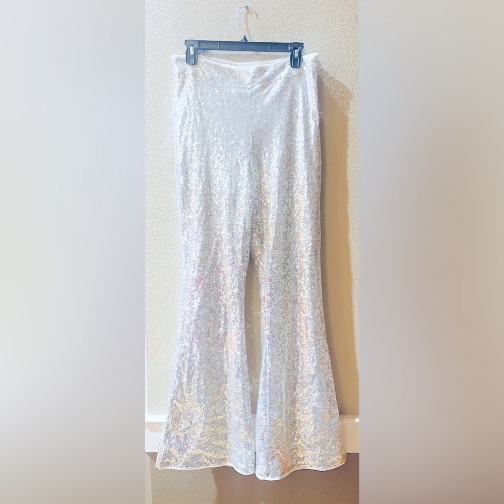 Silver Sequin Wide Leg Pants